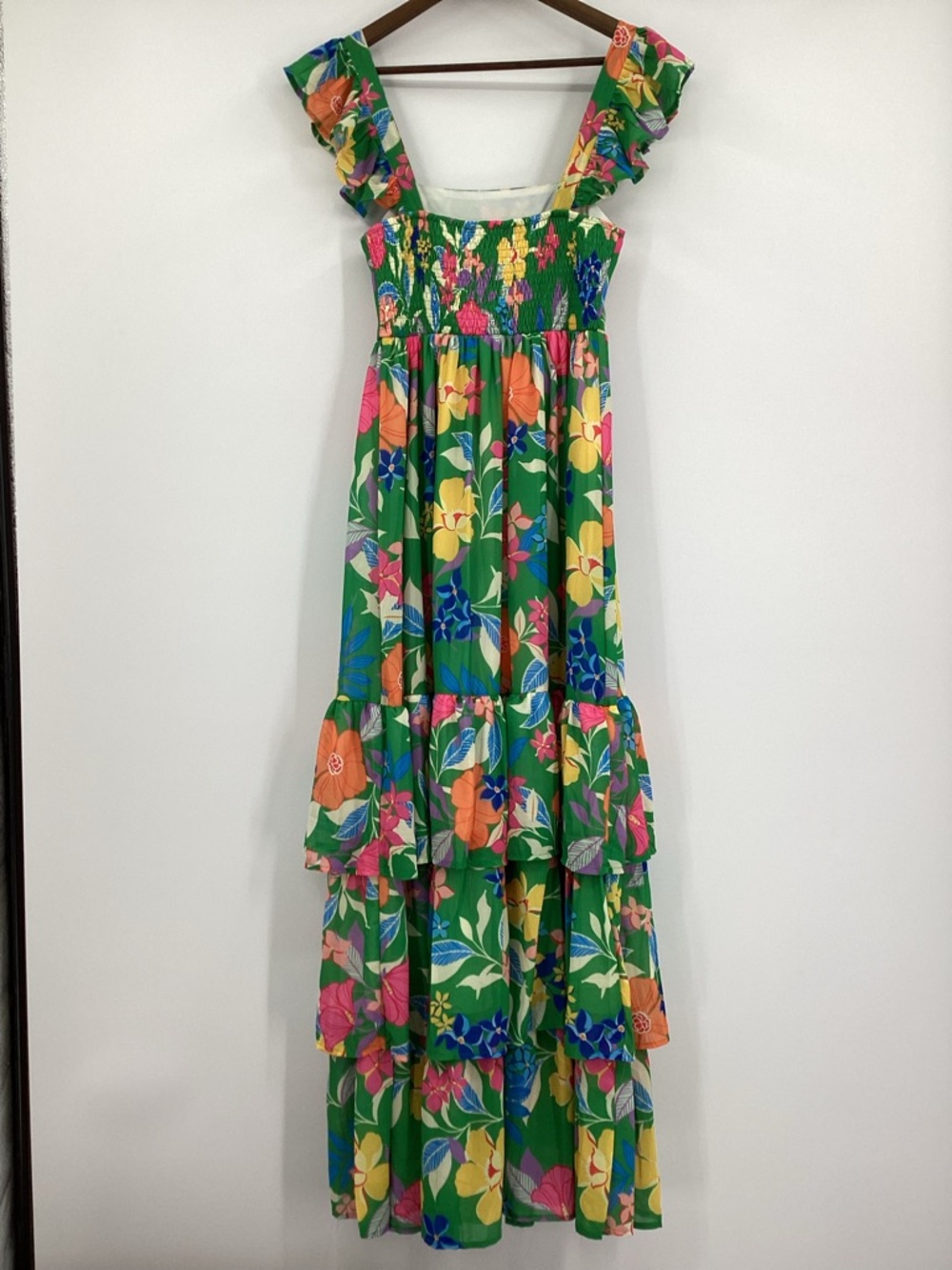 Flying Tomato Green Floral Ruffle Maxi Dress with Multicolor Floral Print - Picture 3 of 13